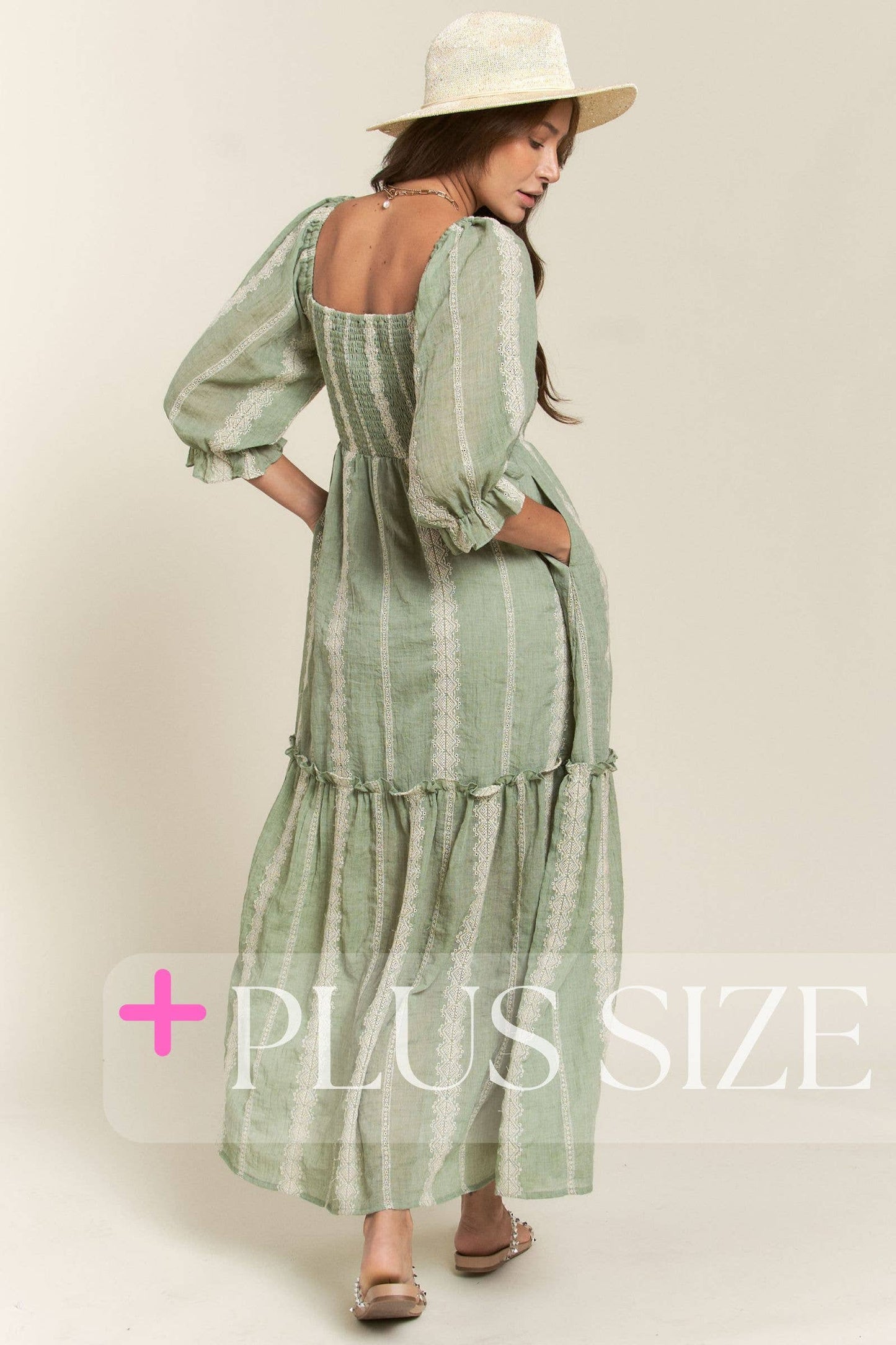 Plus Size Embroider Detail Light Sage