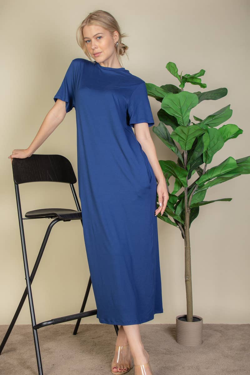 Navy Side Pocket Tee Dress