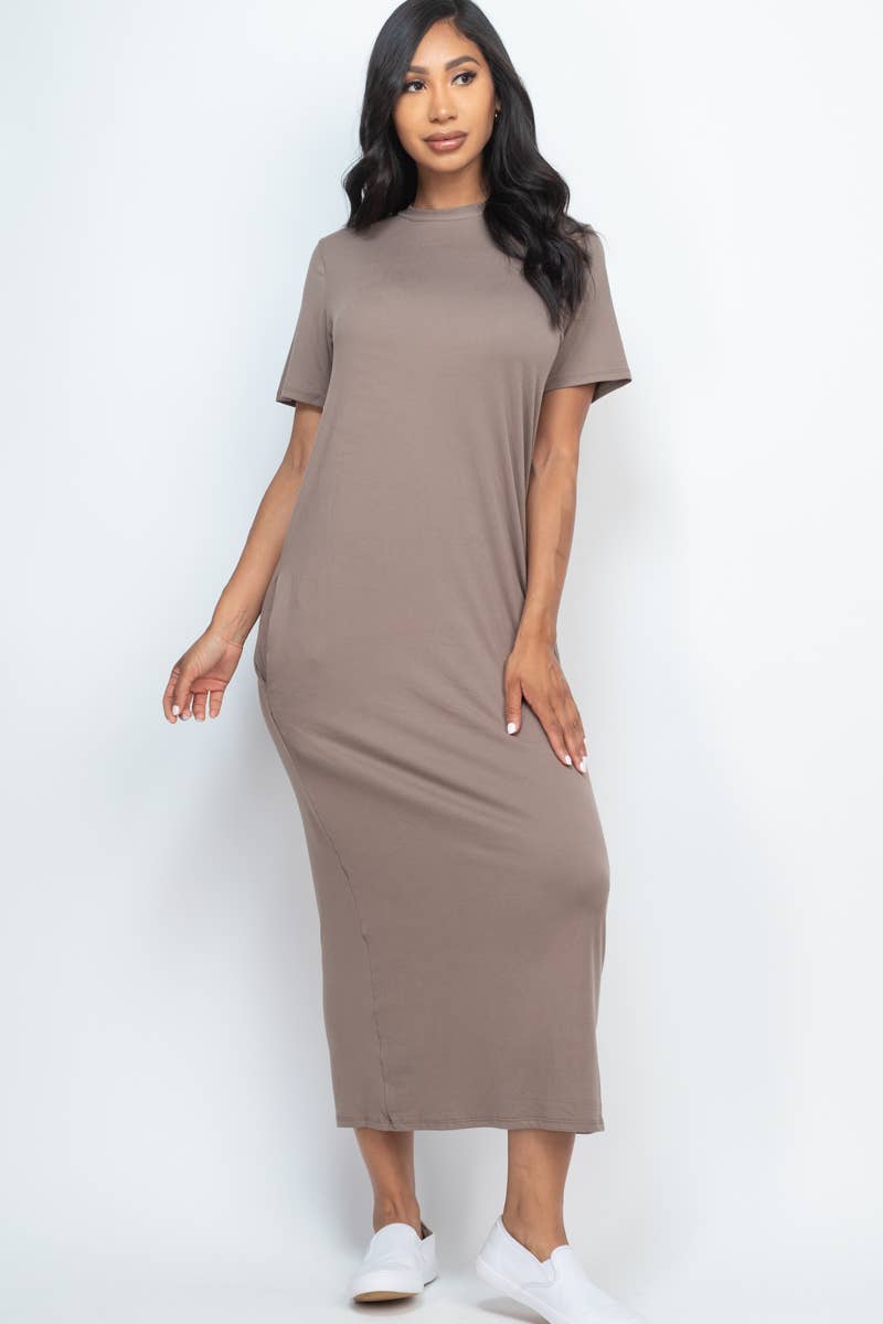 Taupe Side Pocket Tee Dress
