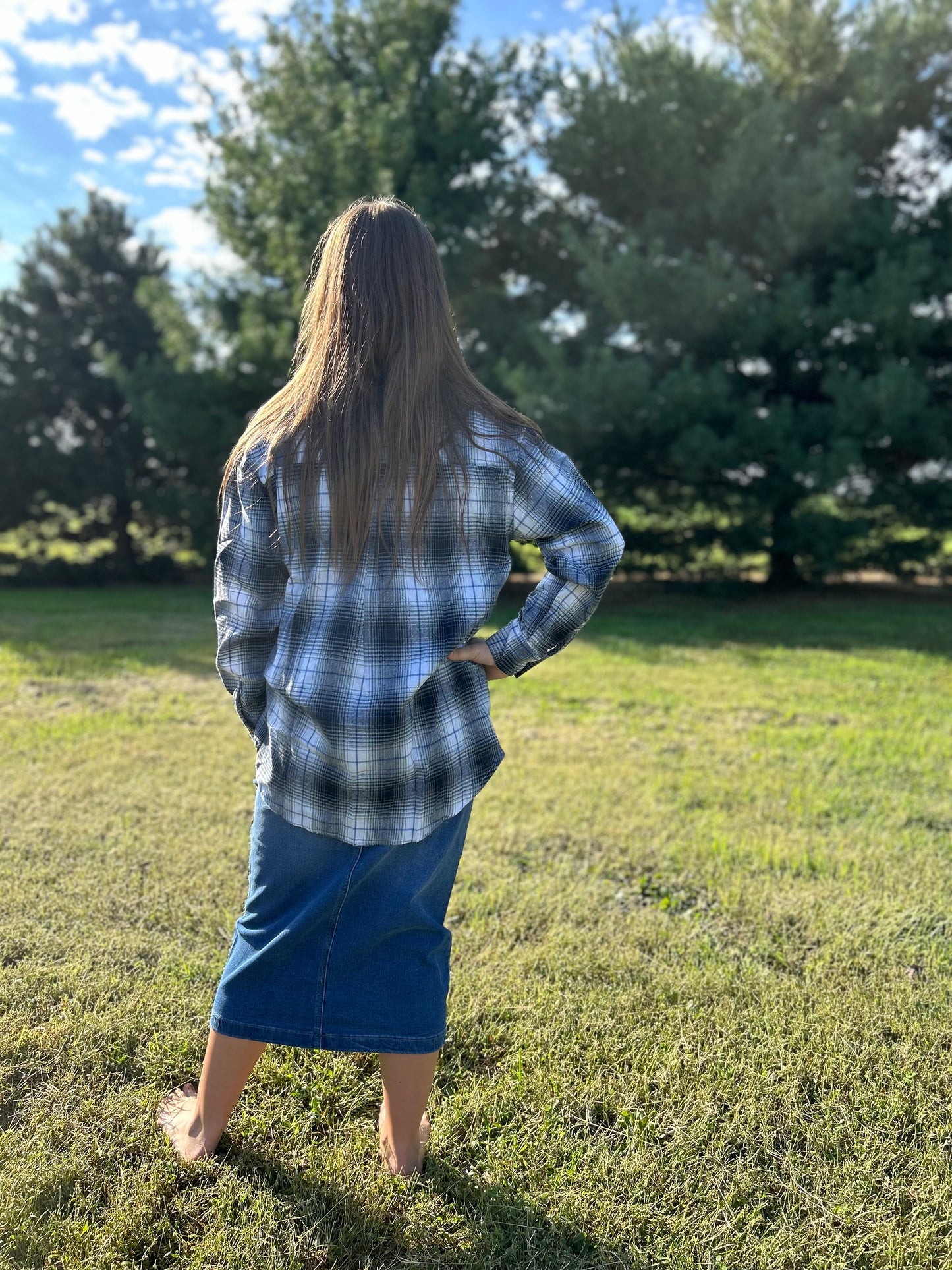 Blue Plaid Pattern Long Sleeve