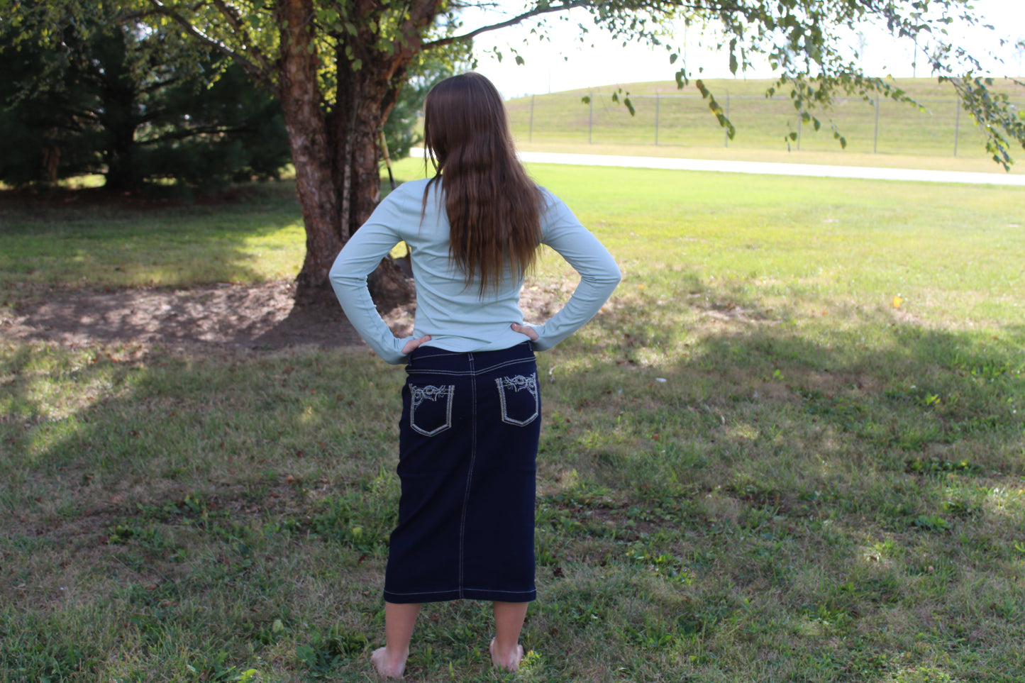 Gold Pattern Pocket Denim Skirt