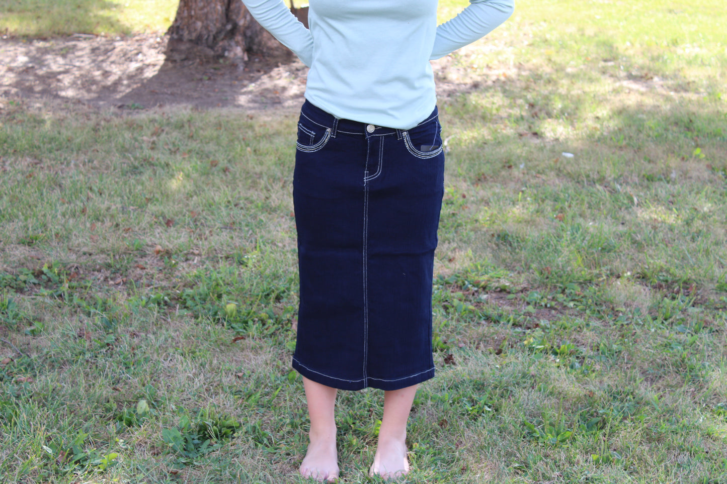 Gold Pattern Pocket Denim Skirt