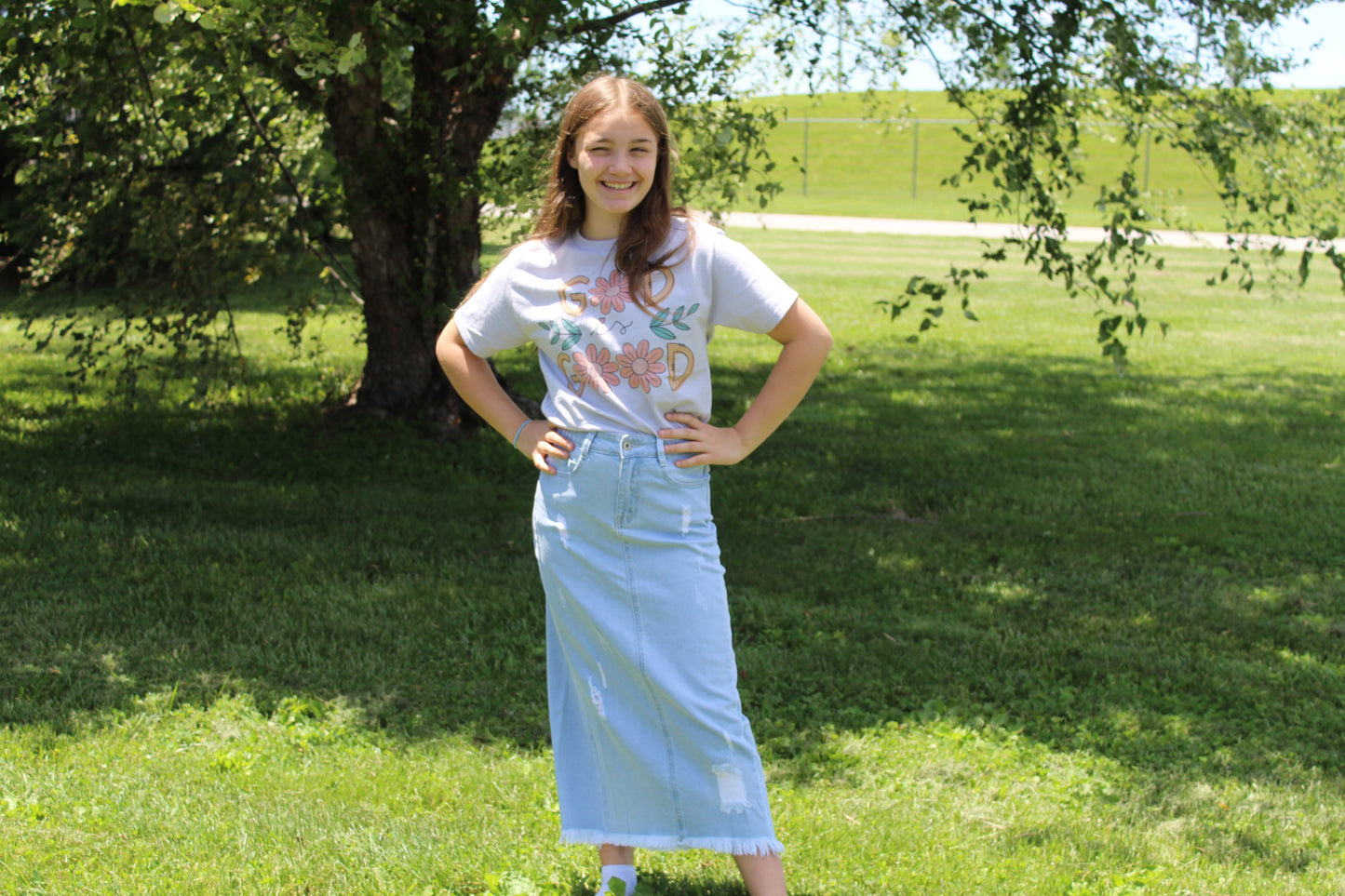 High-Waisted Midi Jean Skirt