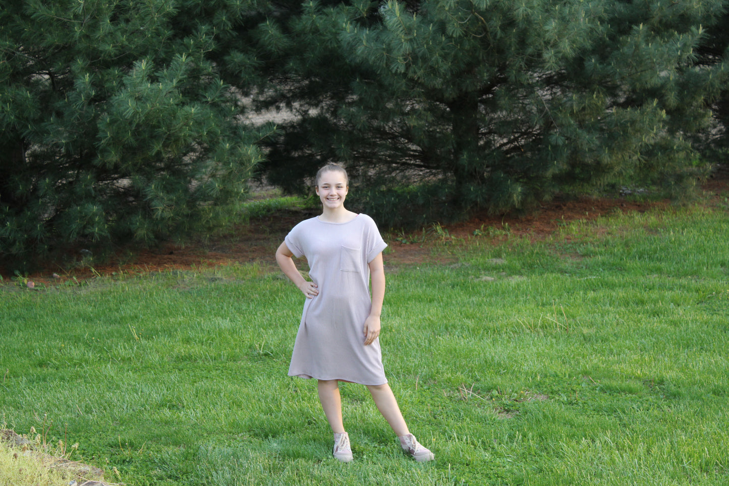 Ribbed T-shirt Dress W/ Pockets