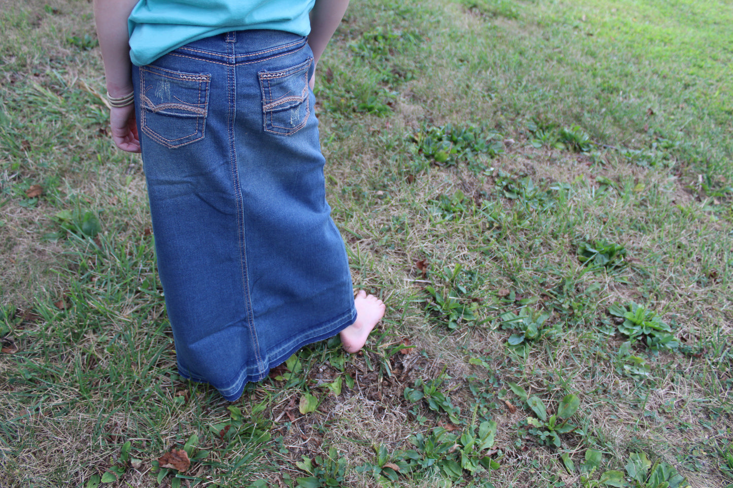 Youth Pattern Pocket Long Denim Skirt