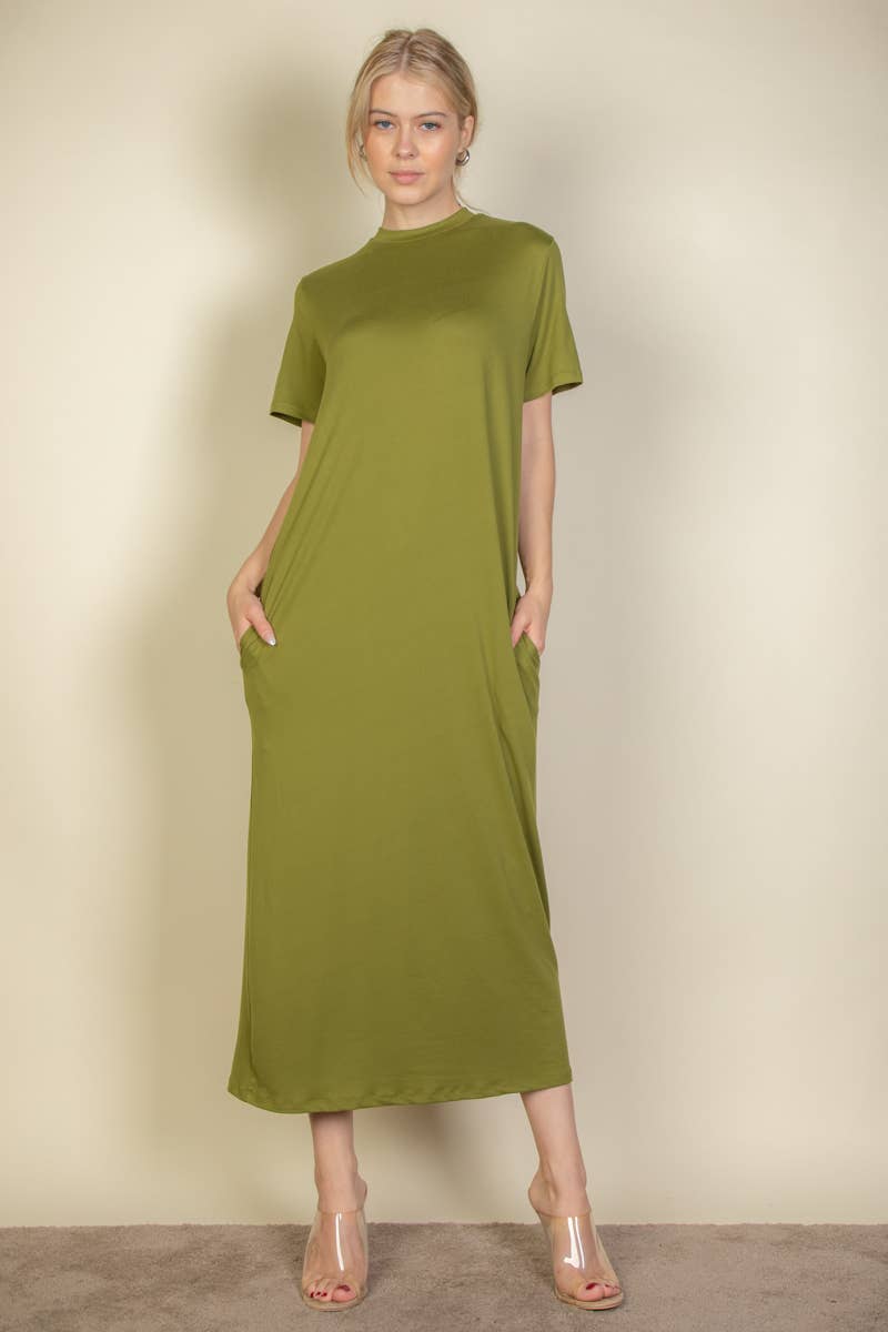 Olive Side Pocket Tee Dress