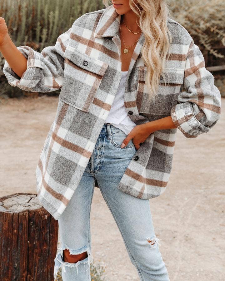 Light Gray Plaid Shacket