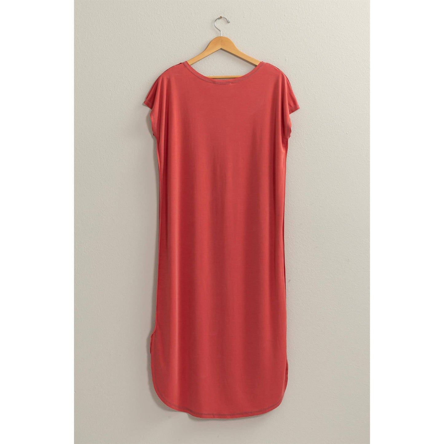 Brick Red Soft High Low Midi Dress