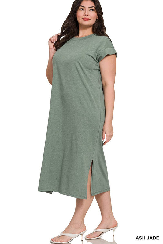 Jade Plus Round Neck Short Sleeve Midi Dress