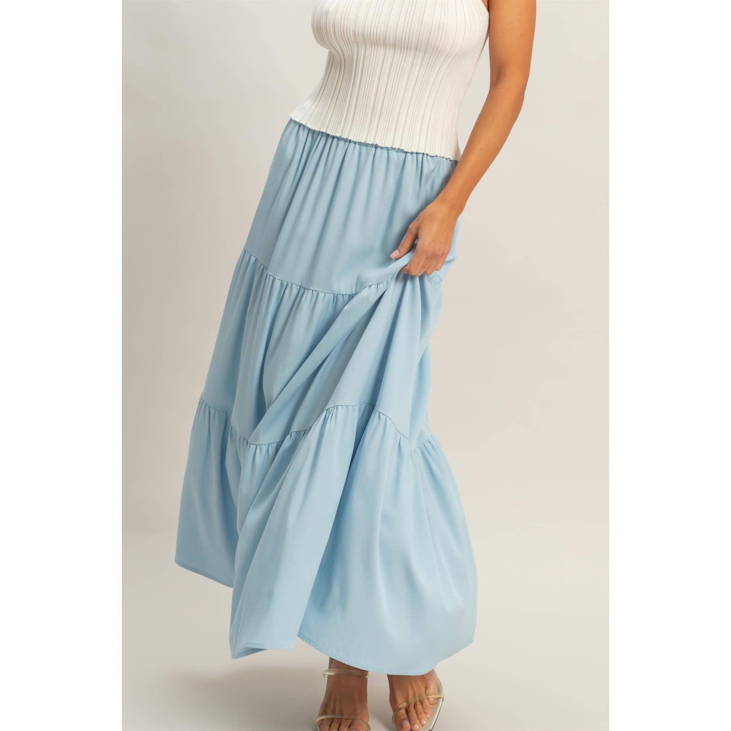 Denim Tiered Maxi Skirt