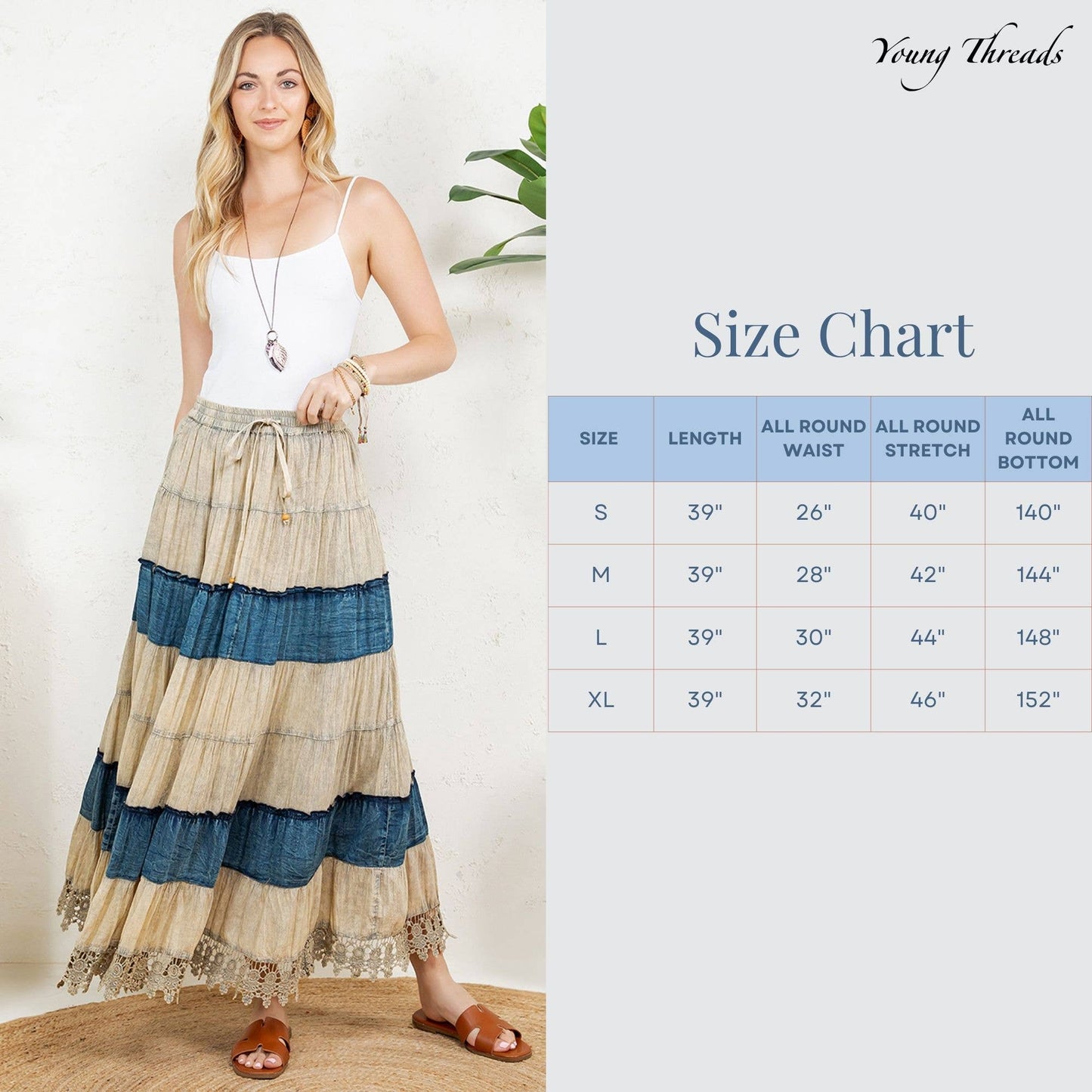 Boho Denim & Lace Maxi Skirt