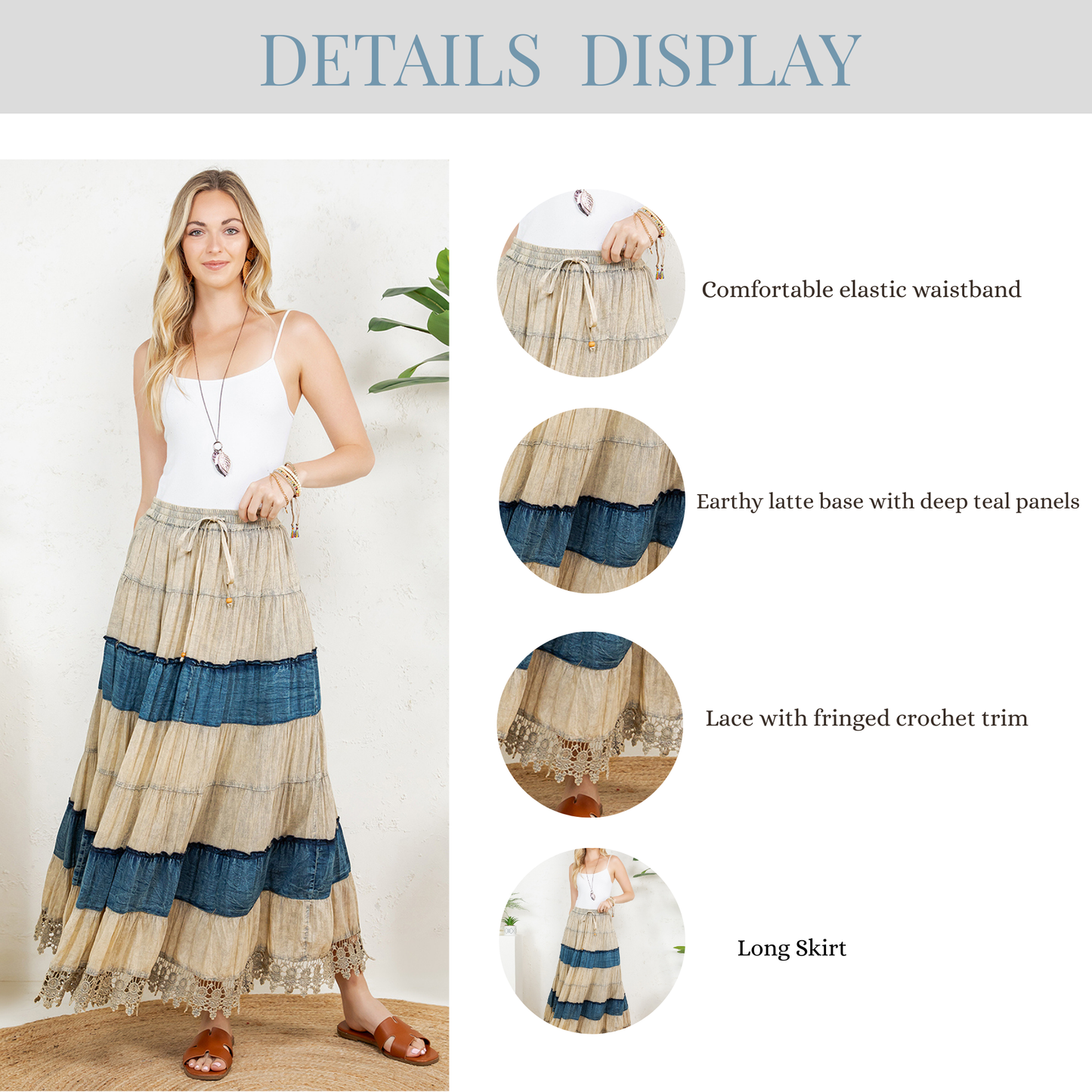 Boho Denim & Lace Maxi Skirt