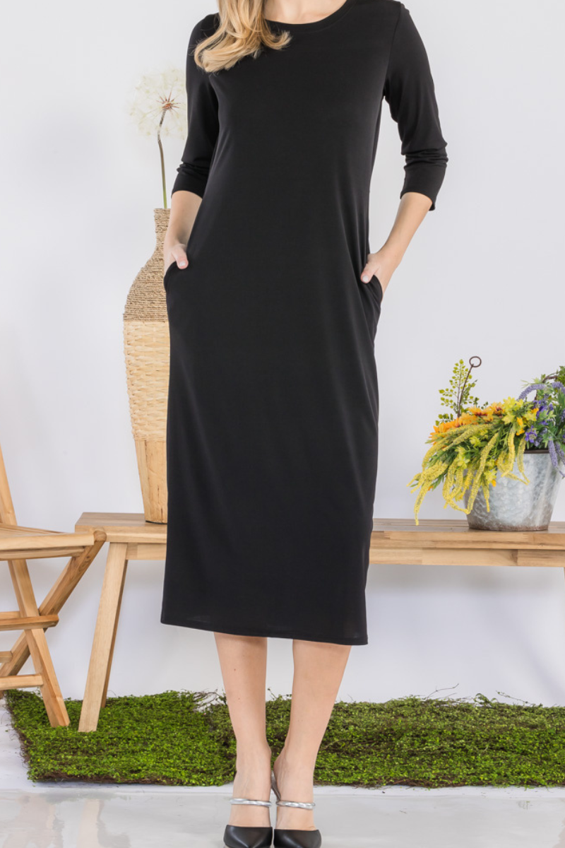 BLACK LAYERING DRESS WITH POCKETS