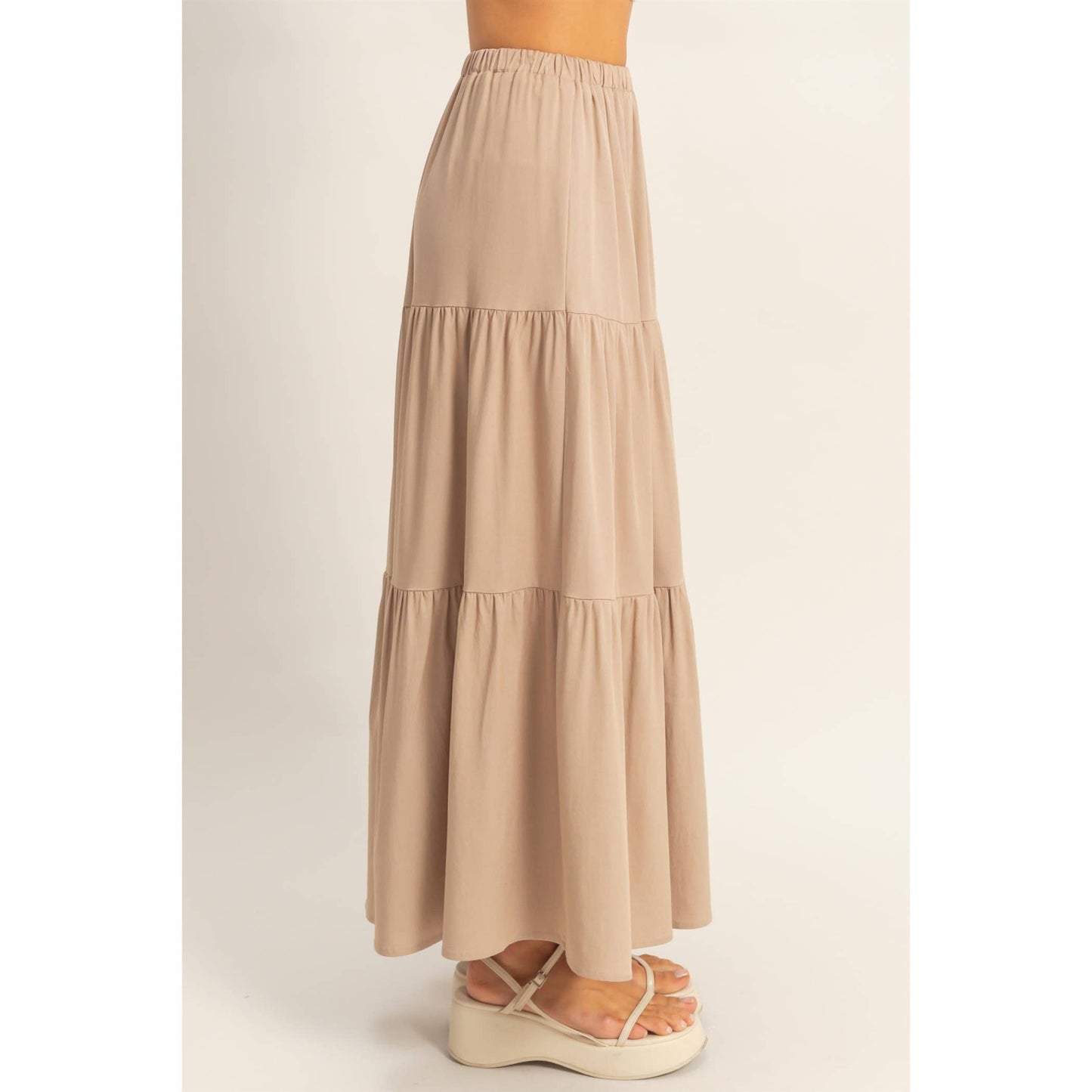 Denim Tiered Maxi Skirt