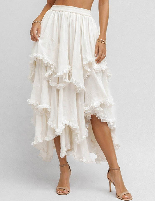 White Mesh Tiered Ruffle Skirt