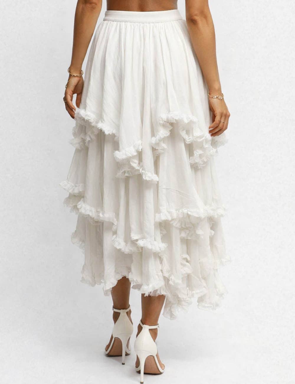 White Mesh Tiered Ruffle Skirt
