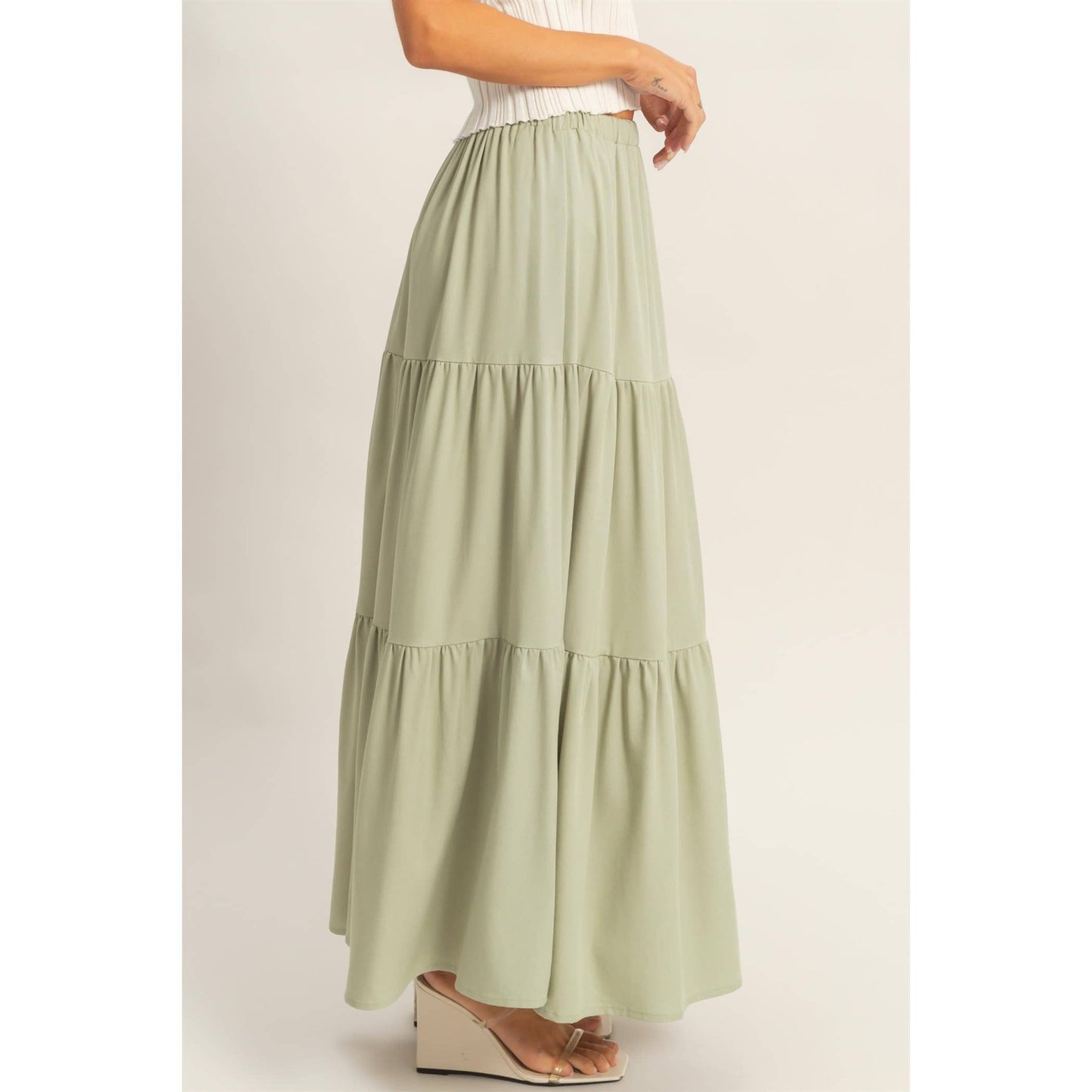 Denim Tiered Maxi Skirt