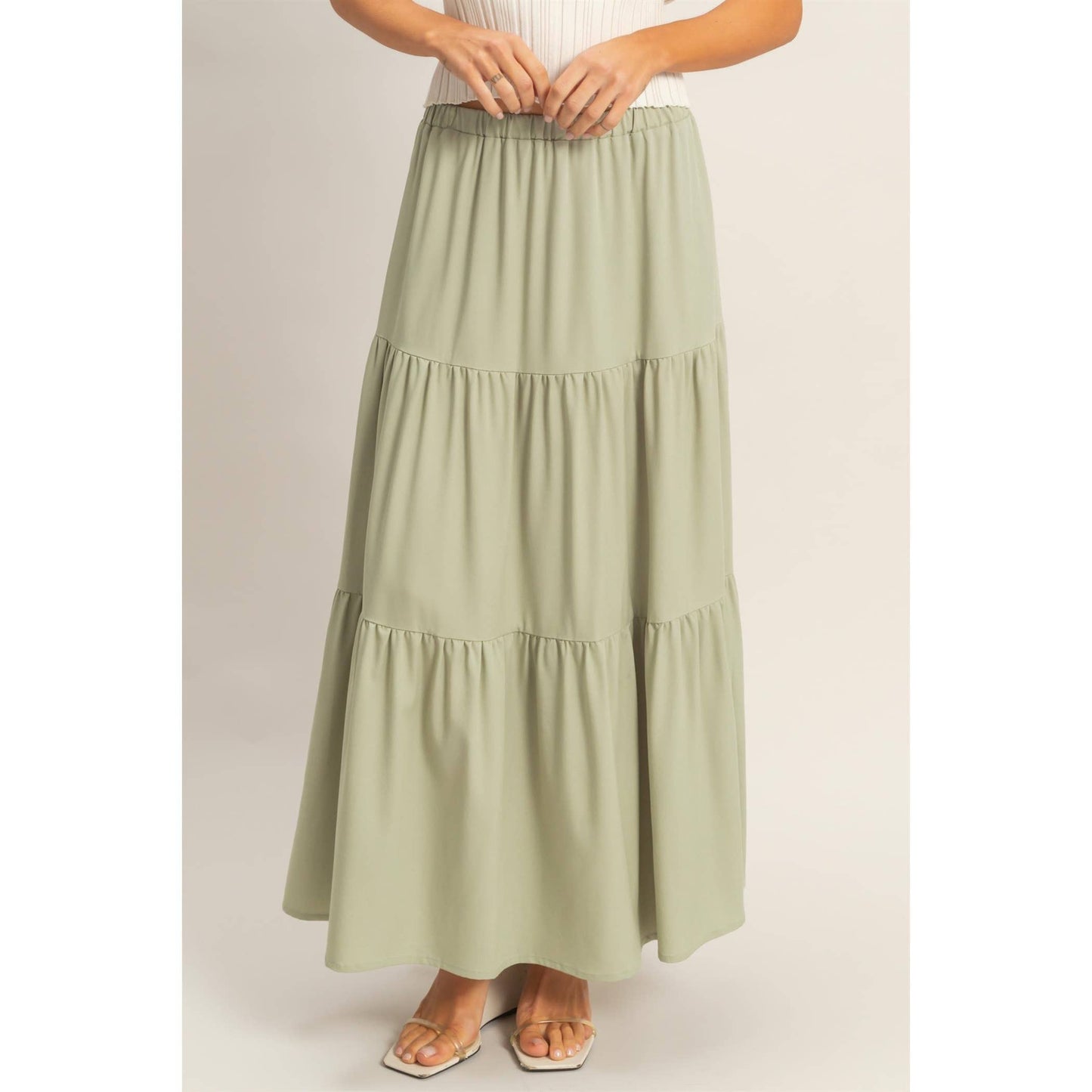 Denim Tiered Maxi Skirt