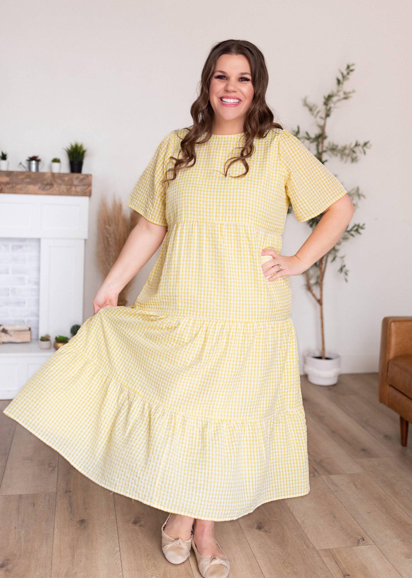 Plus Size Yellow Gingham Dress