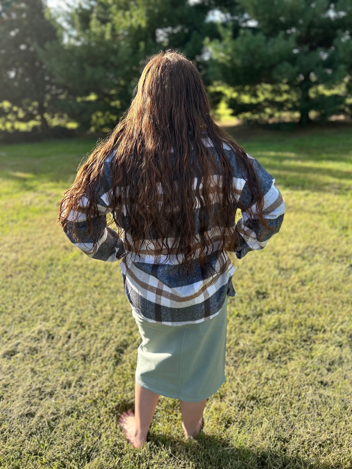 Navy Blue Plaid Shacket