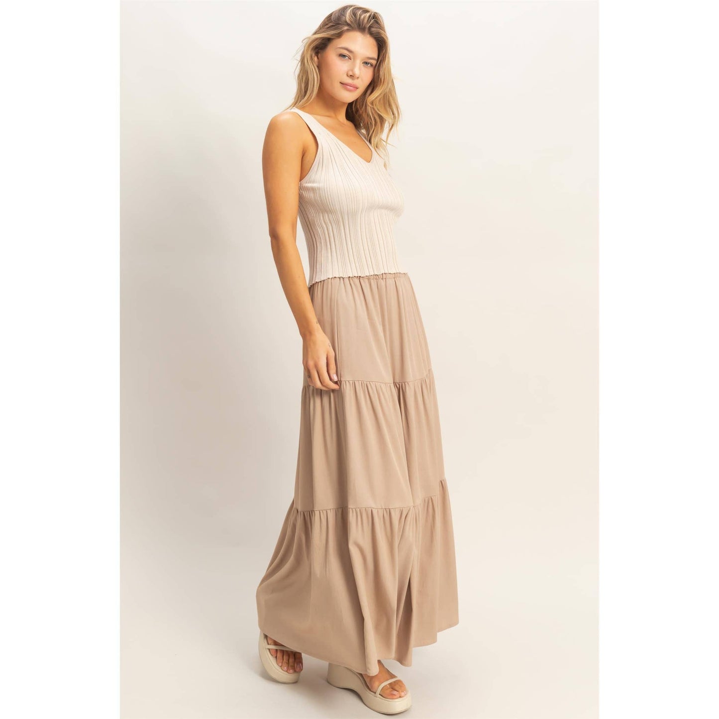 Denim Tiered Maxi Skirt