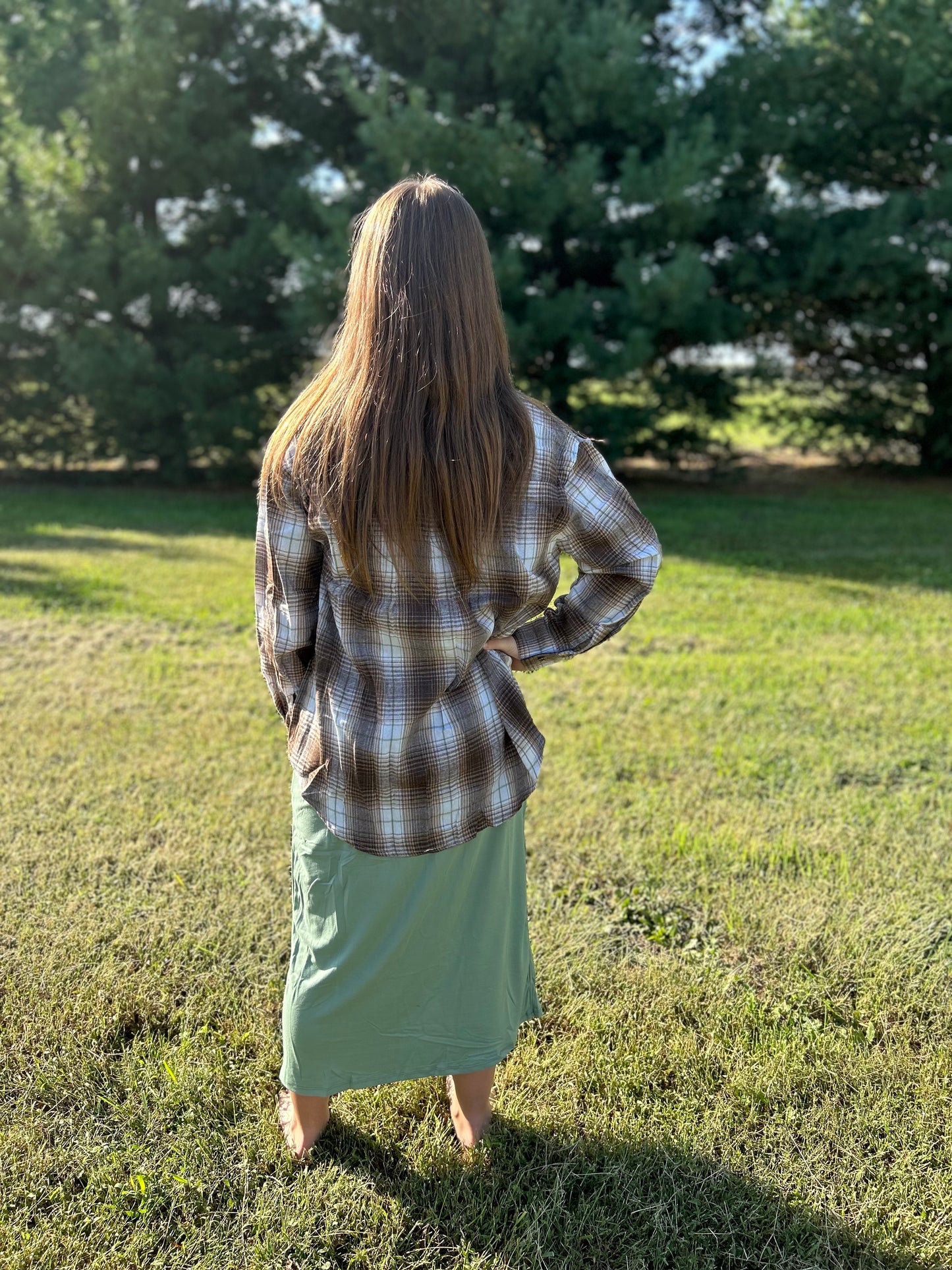 Coffee Plaid Pattern Long Sleeve