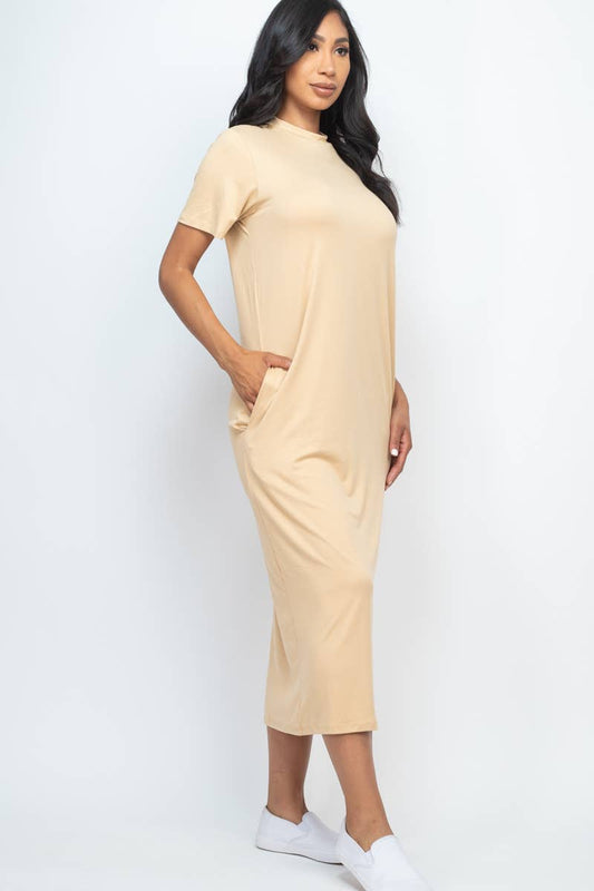 Tan Side Pocket Tee Dress