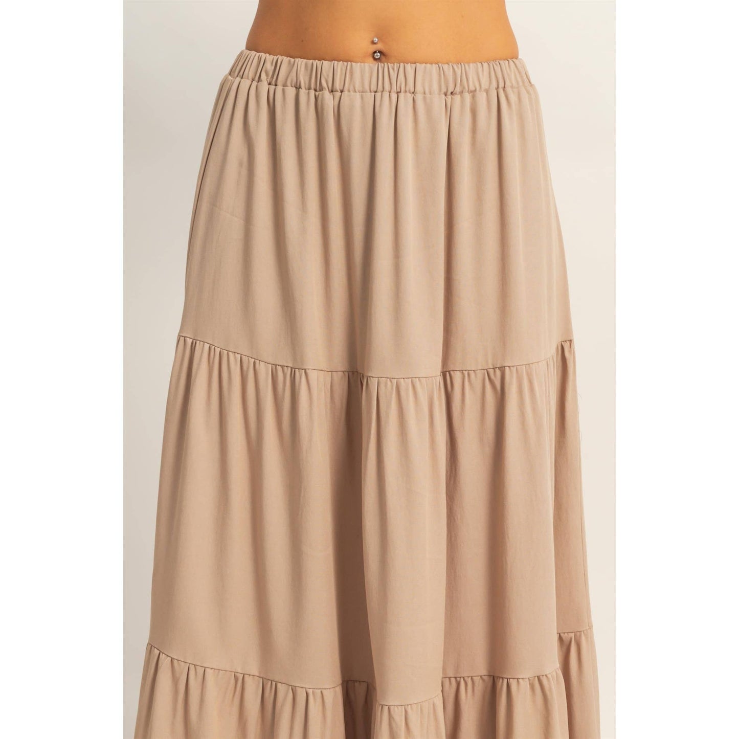 Denim Tiered Maxi Skirt