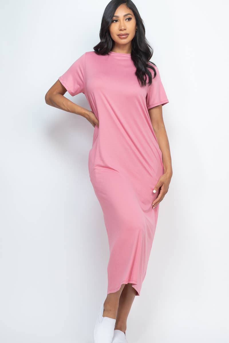 Pink Side Pocket Tee Dress