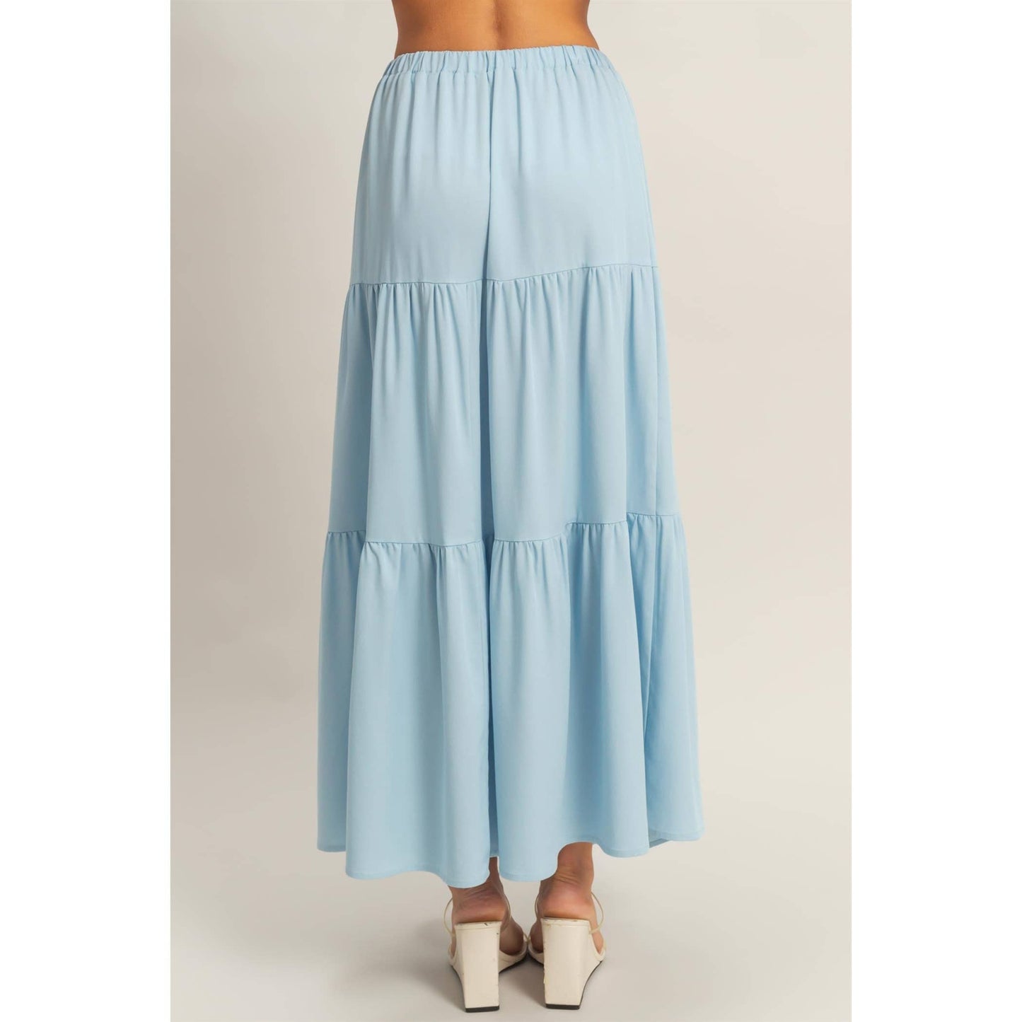 Denim Tiered Maxi Skirt