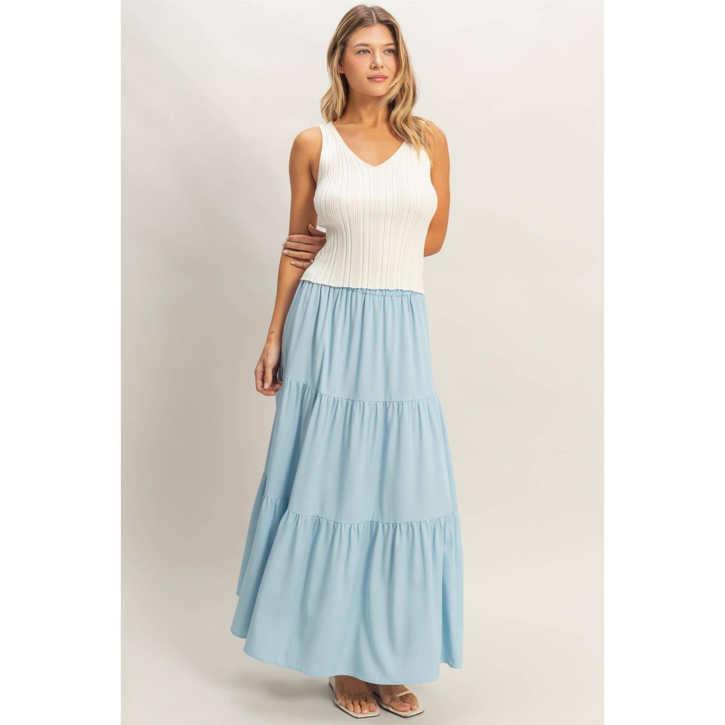 Denim Tiered Maxi Skirt
