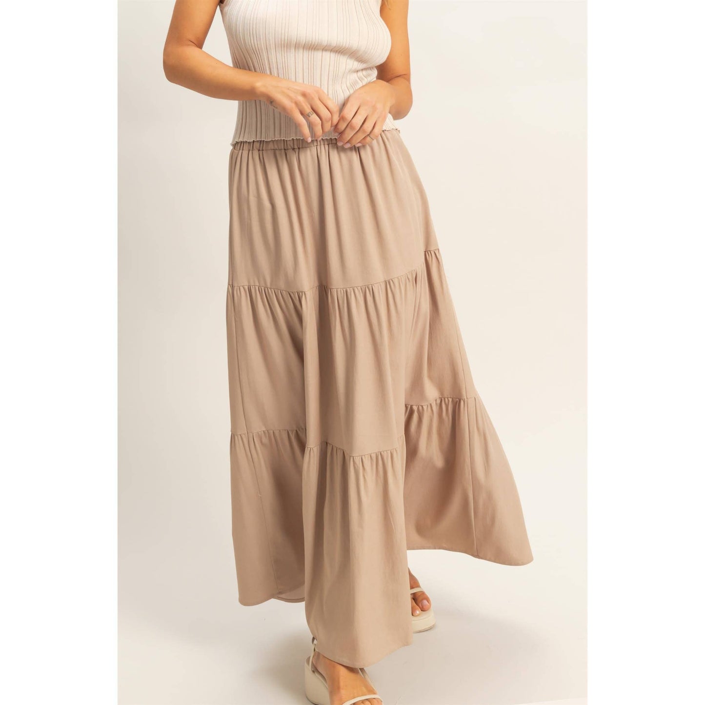 Denim Tiered Maxi Skirt