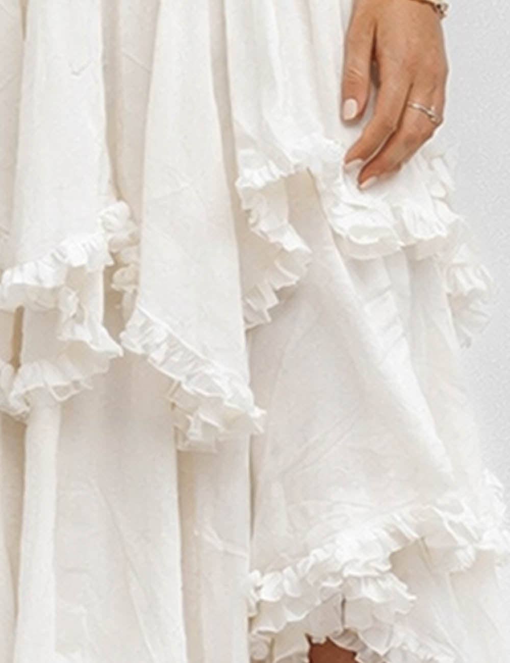 White Mesh Tiered Ruffle Skirt