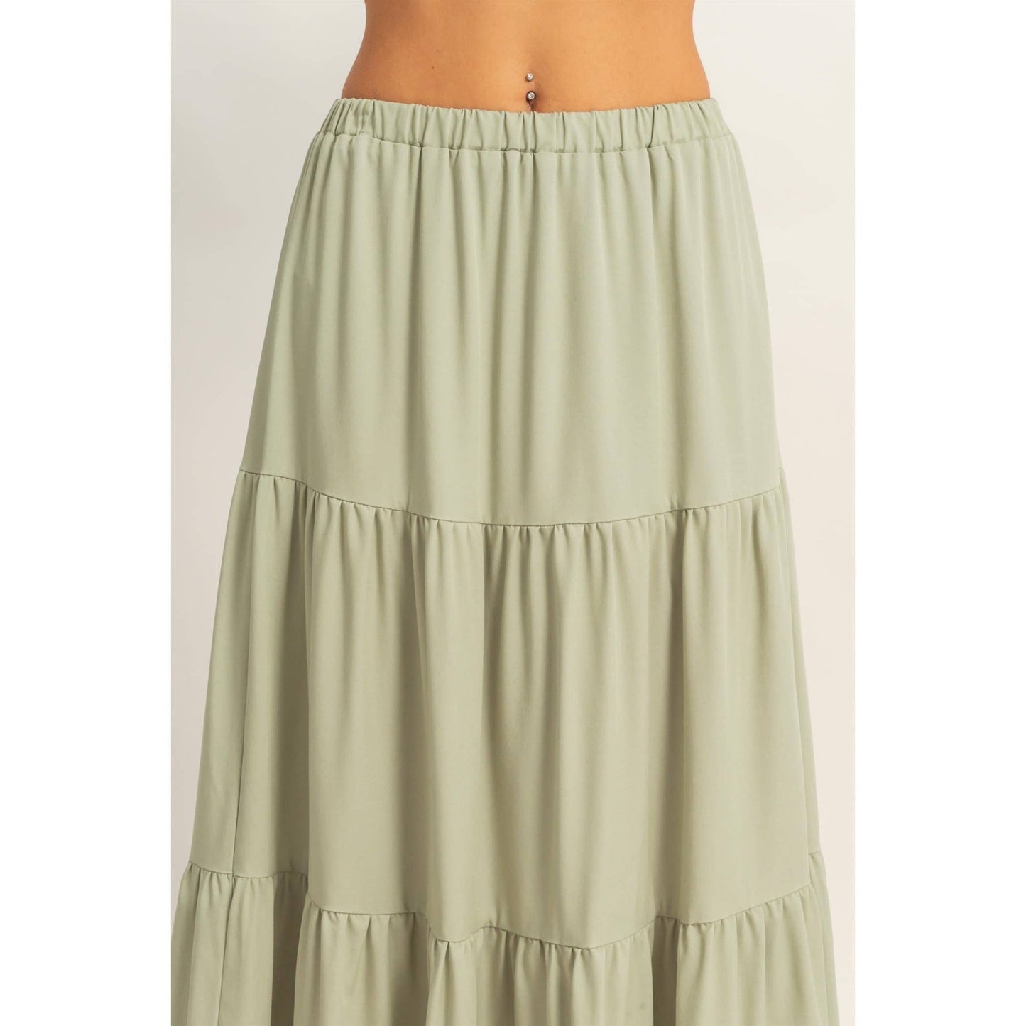 Denim Tiered Maxi Skirt