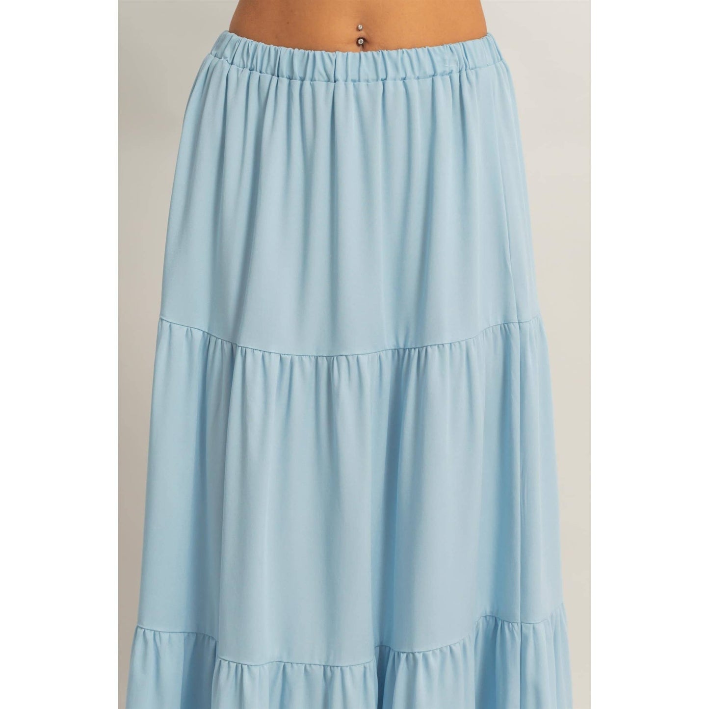 Denim Tiered Maxi Skirt