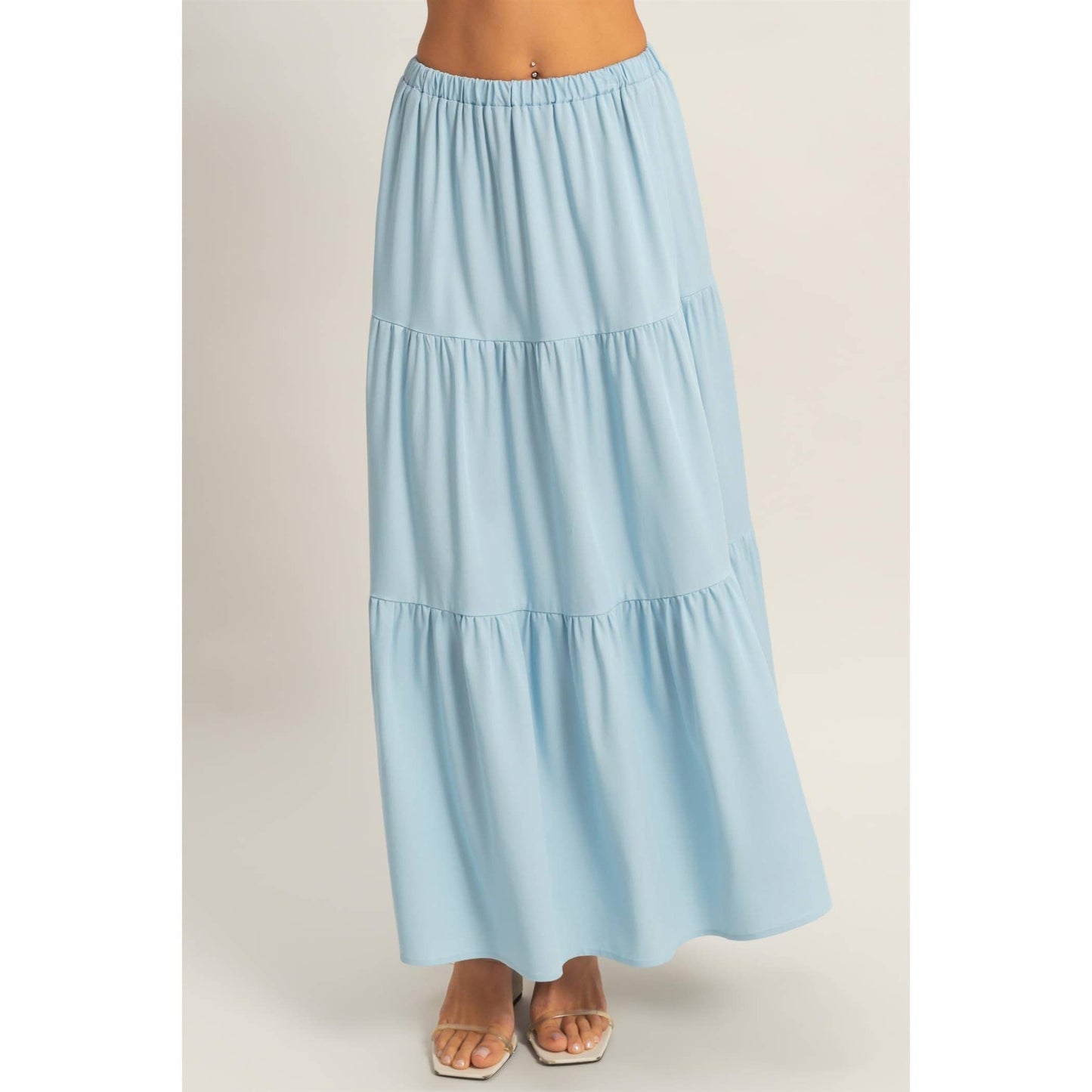 Denim Tiered Maxi Skirt