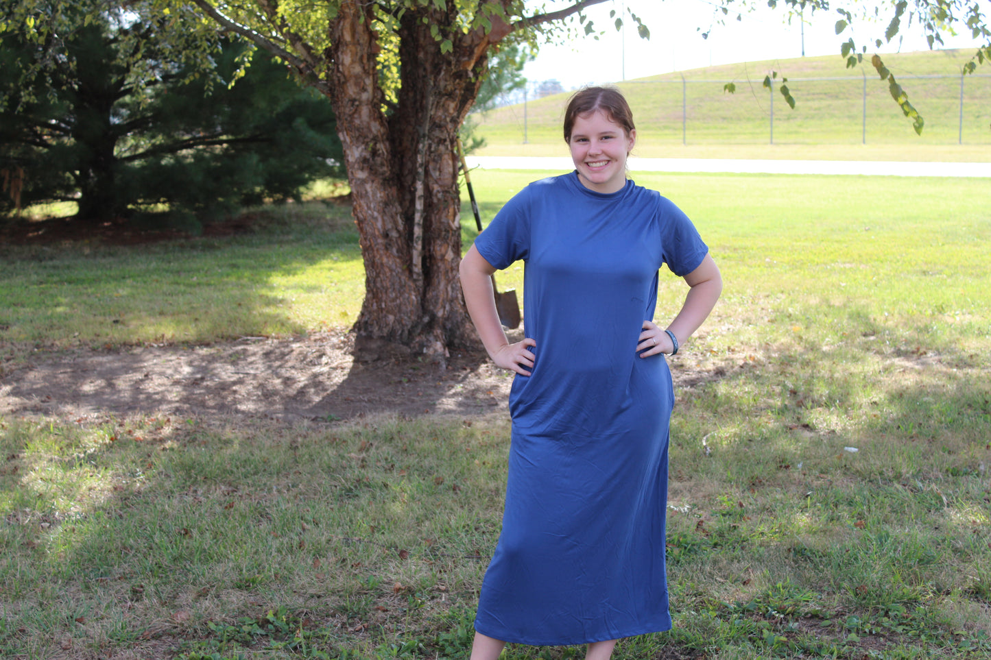 Blue Side Pocket Tee Dress