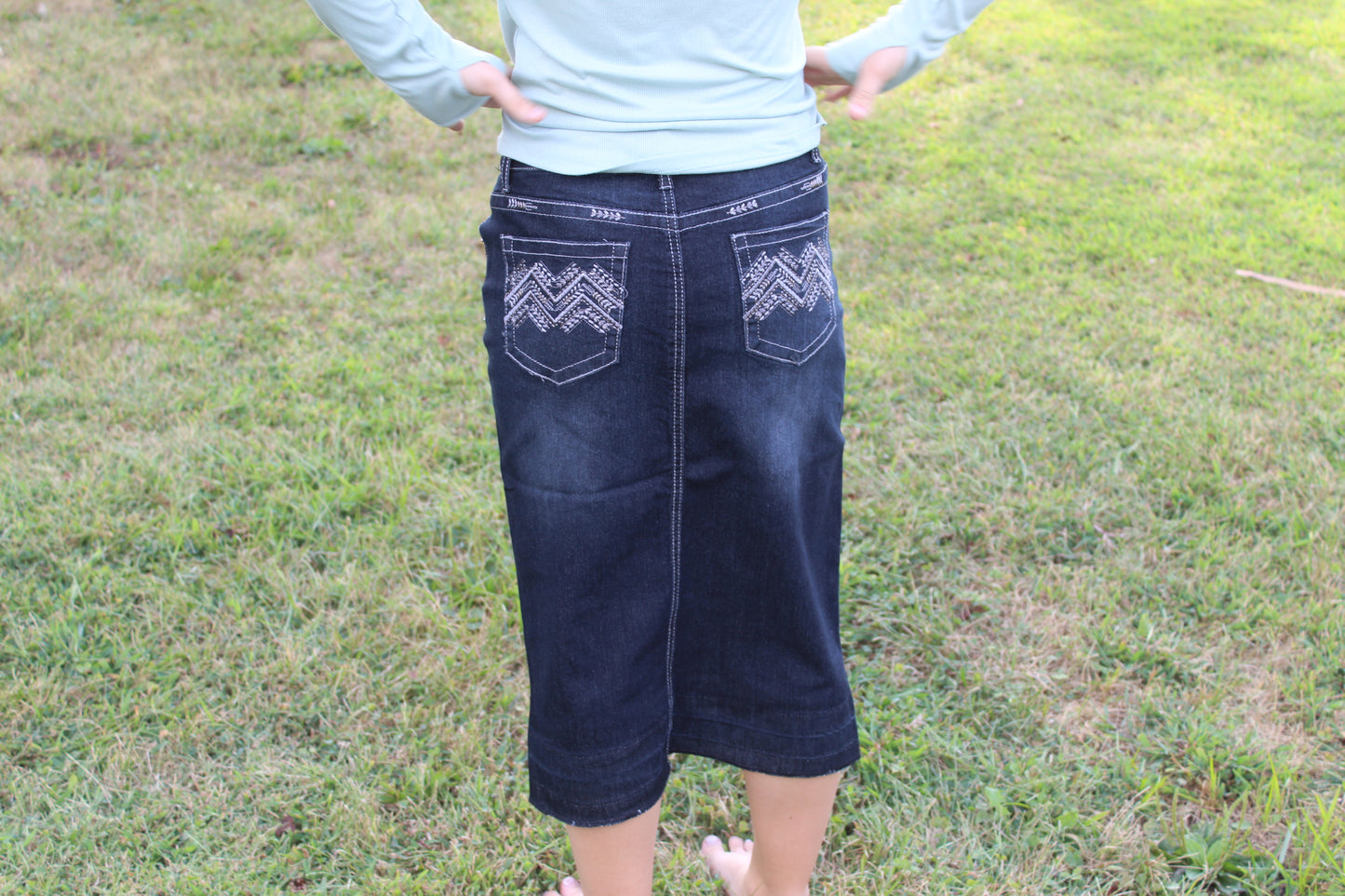 Black Wash Chevron Pocket Denim Skirt