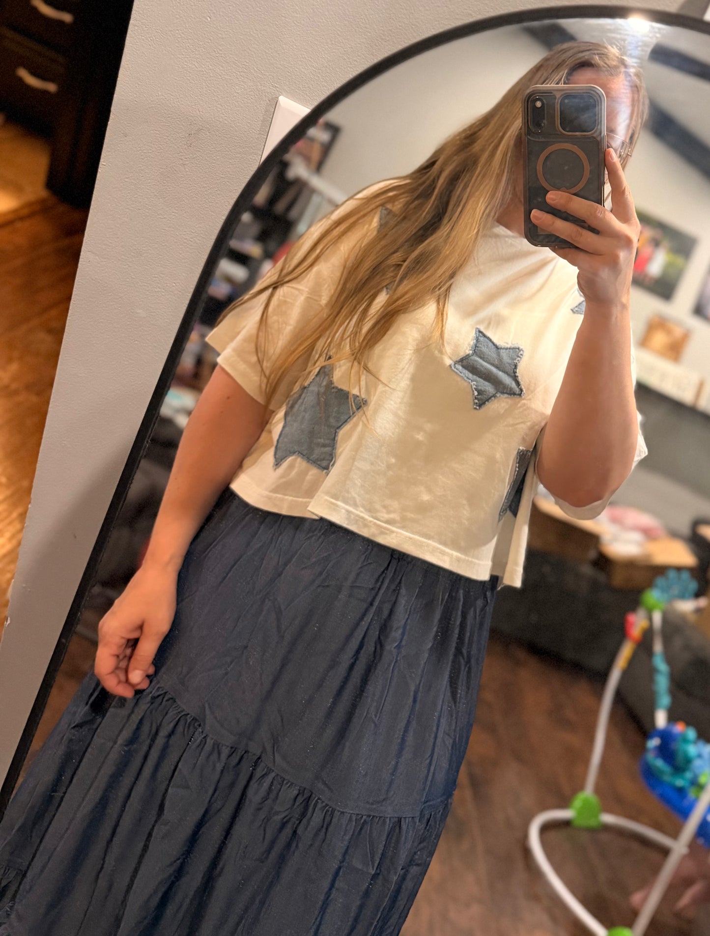 White Raw Edge Star Patch Top