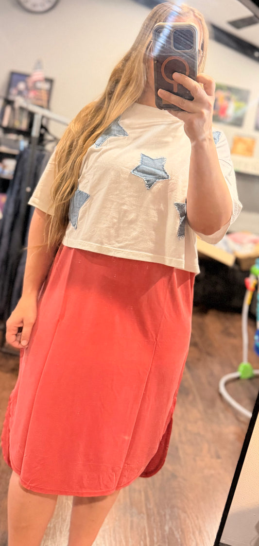 Brick Red Soft High Low Midi Dress