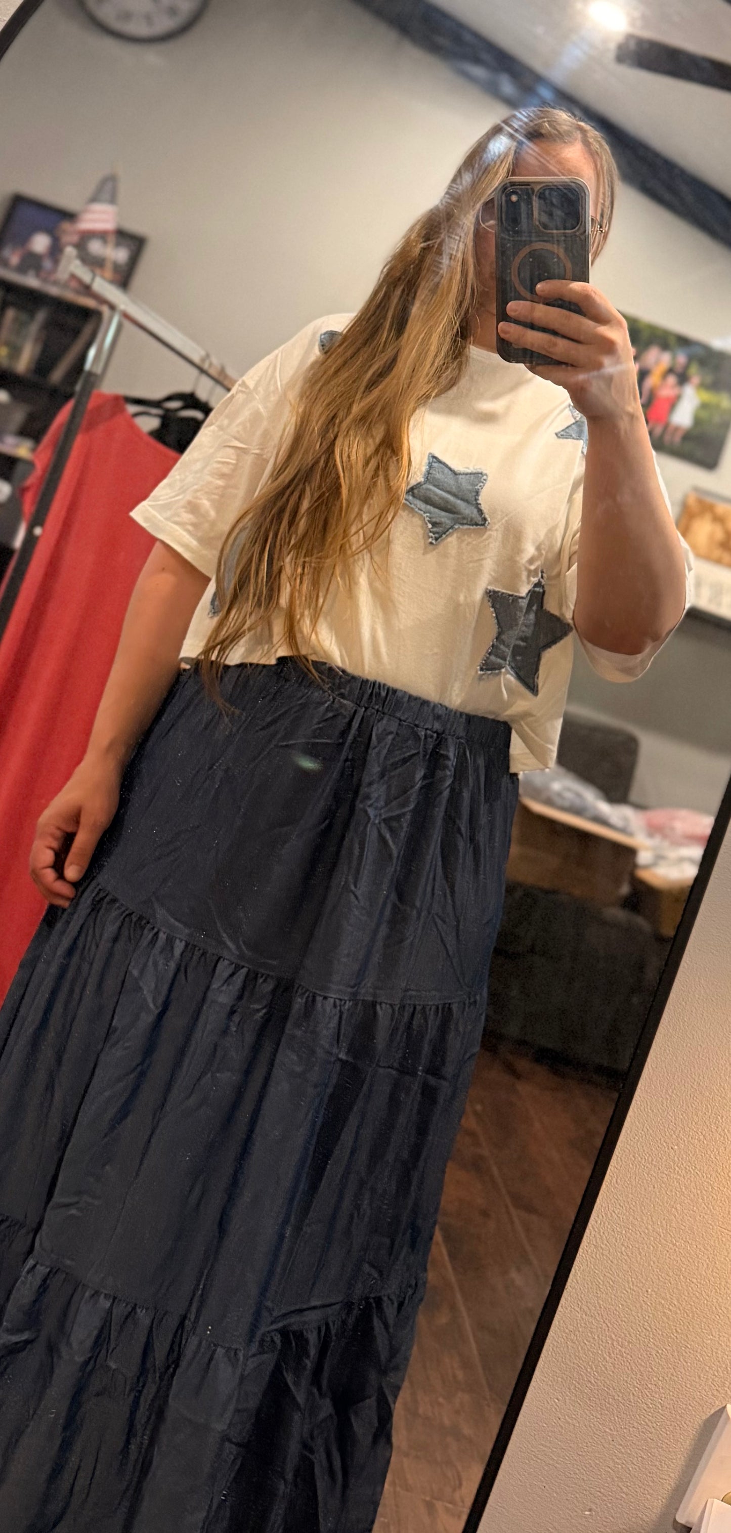 White Raw Edge Star Patch Top