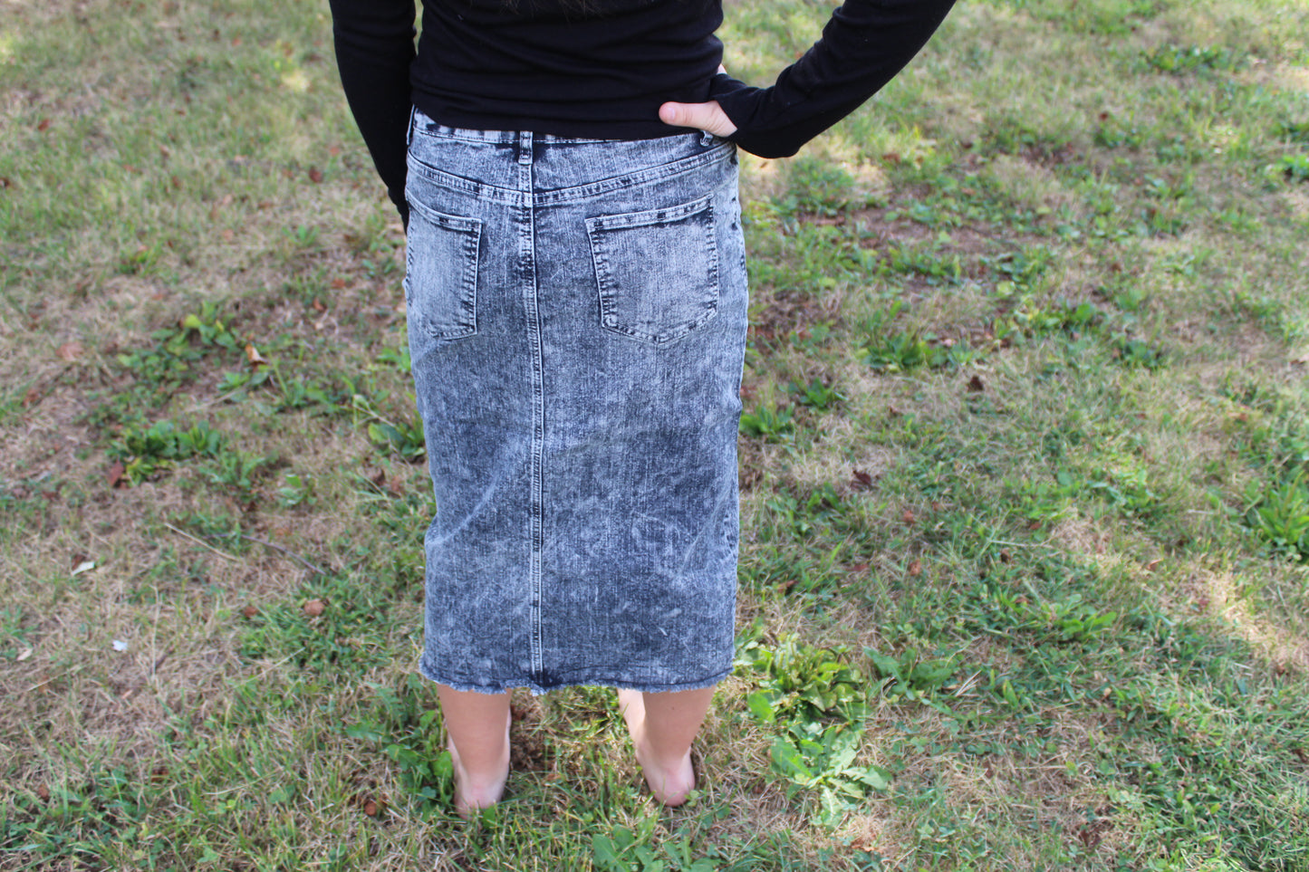 Black Snow Knee Length Denim Skirt