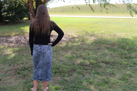 Black Snow Knee Length Denim Skirt