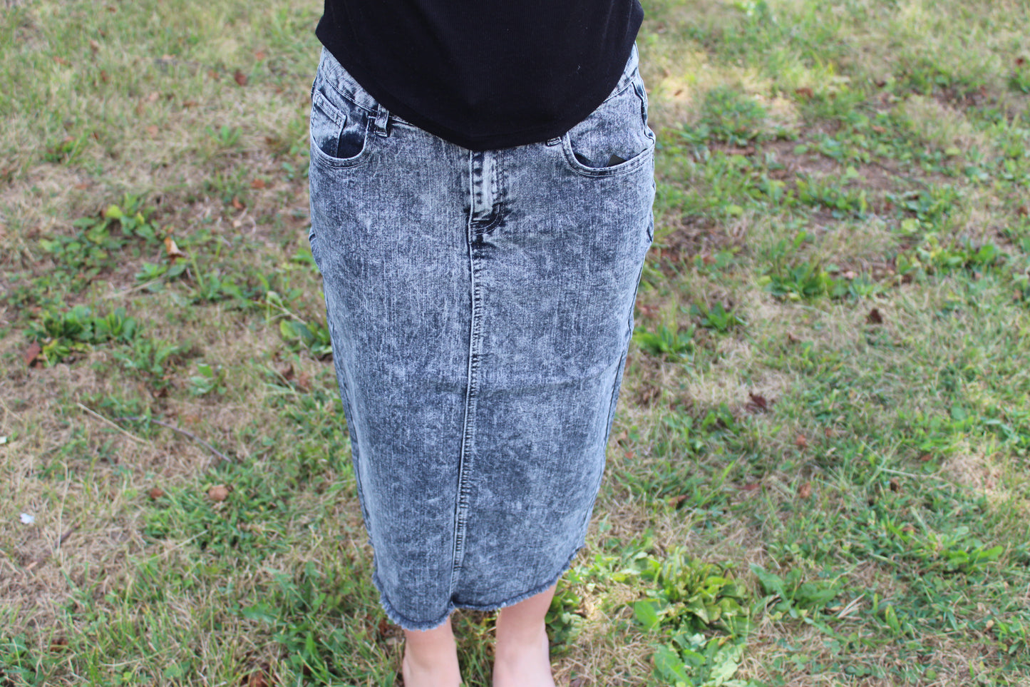 Black Snow Knee Length Denim Skirt