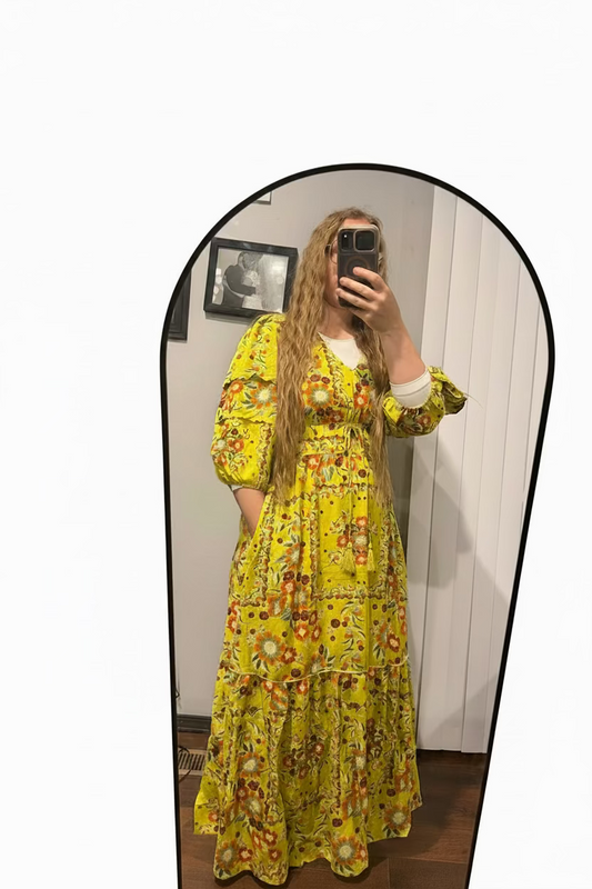 Lime Retro Balloon Sleeve Dress