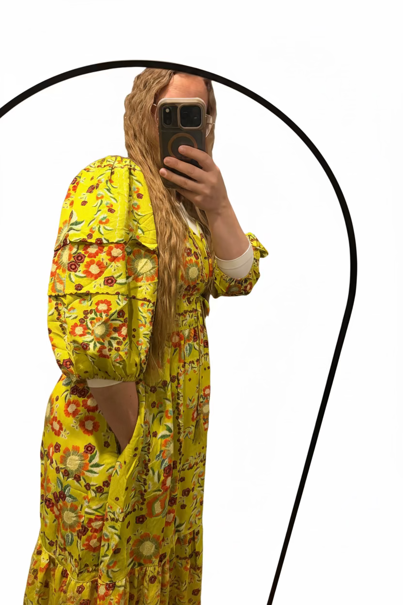 Lime Retro Balloon Sleeve Dress