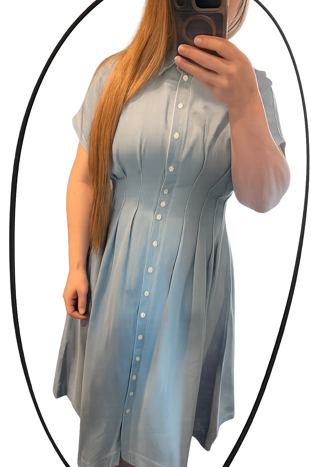 BUTTON DOWN PLEATED WAIST DENIM SHIRT DRESS: LT.WASH / M