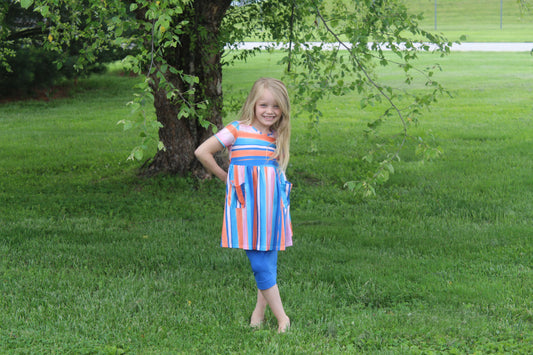 Youth Rainbow Striped Pocket Dress