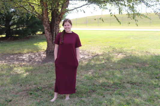 Burgundy Side Pocket Tee Dress