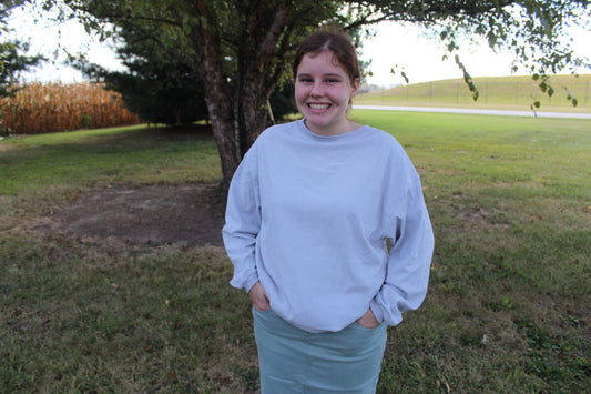 Light Grey Long Sleeve Ribbed Corded Oversized Sweatshirt